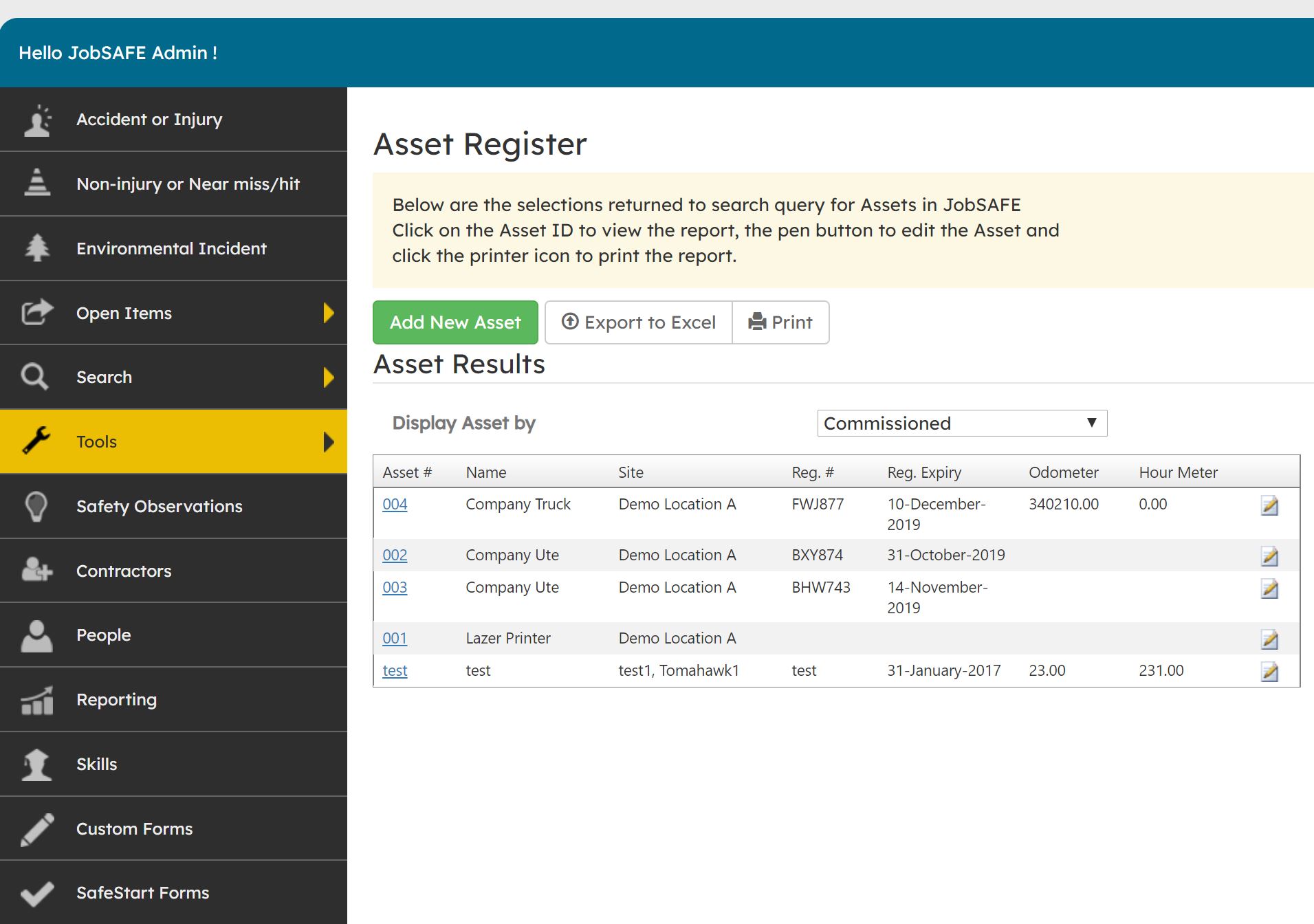 Asset Register – JobSAFE